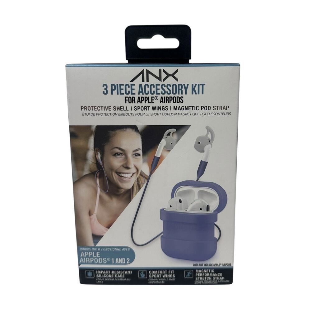 NEW‎ ANX 3 Pieces Accessory Kit For Apple Air pods 1 & Air pods 2 Purple Case